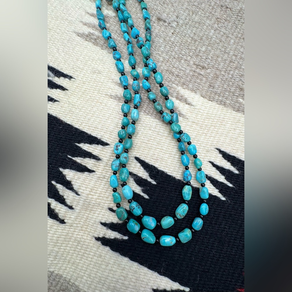 Jay King DTR Southwestern Sterling Turquoise Onyx Multi Strand Beaded Necklace - Picture 2 of 4